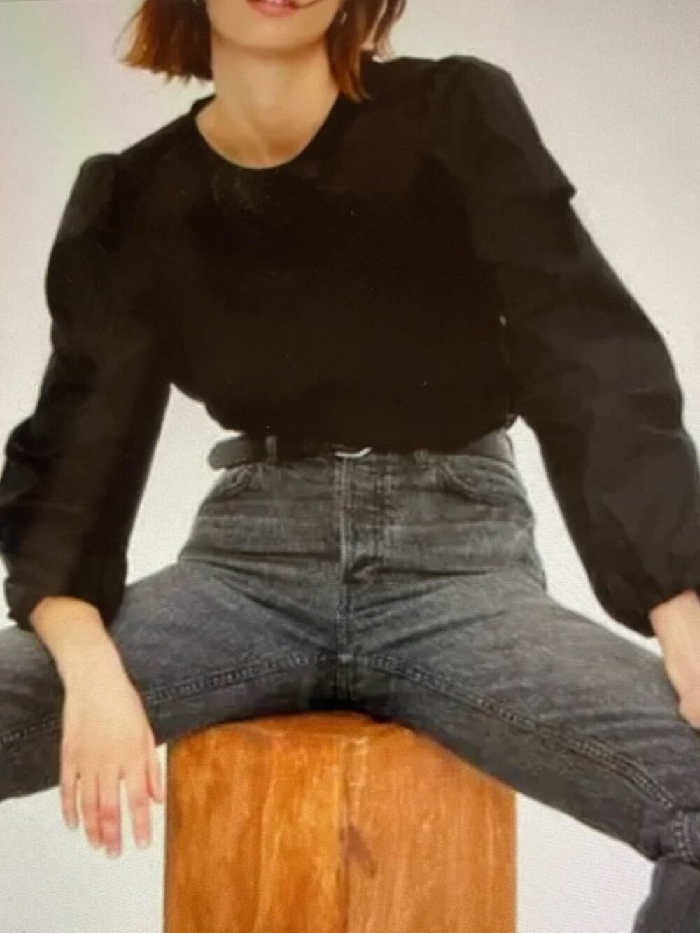 GAP Black T-Shirt with Puffy Cotton Long Sleeves XS